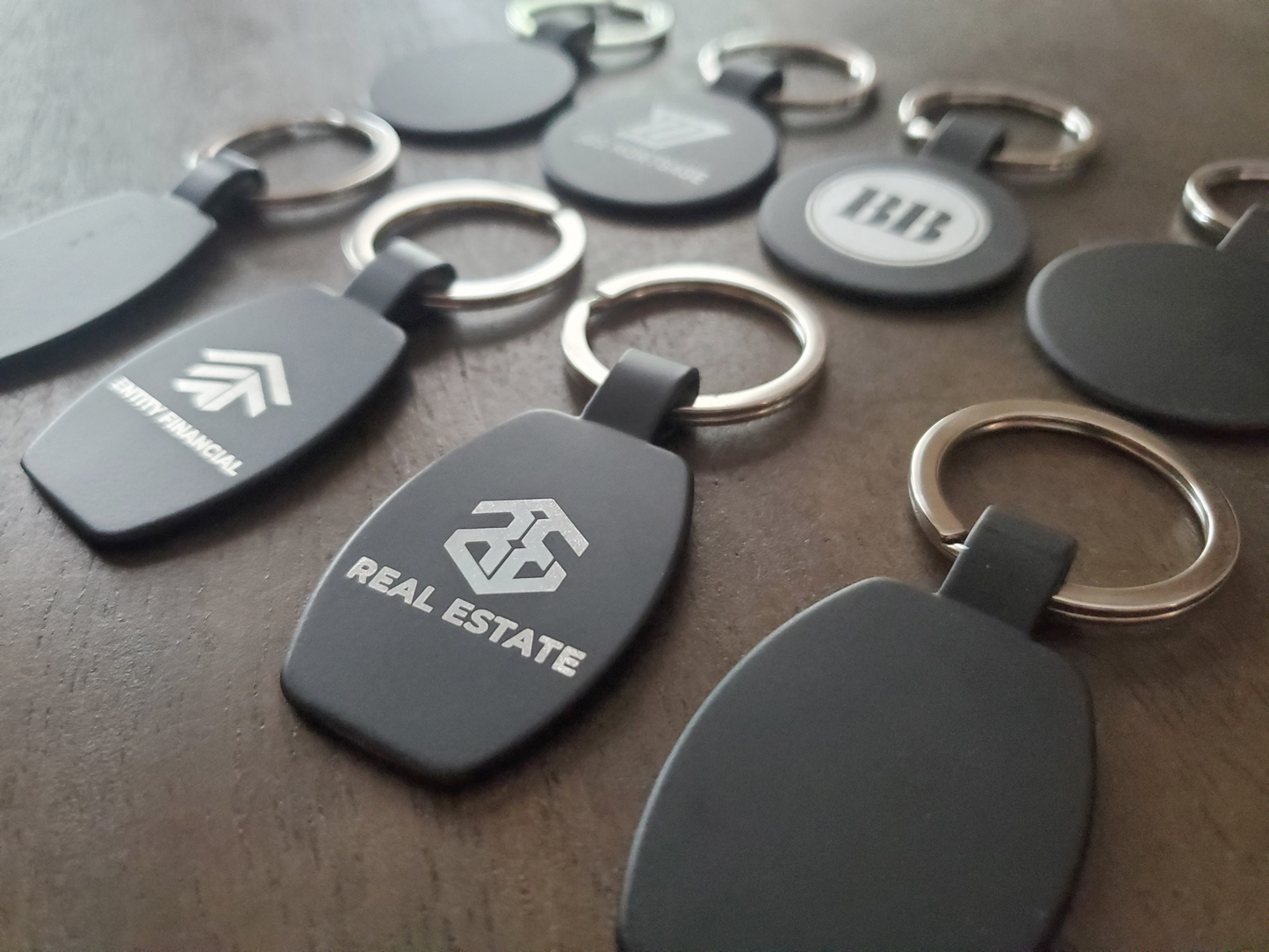 Custom Logo Etched Black Metal Keychains