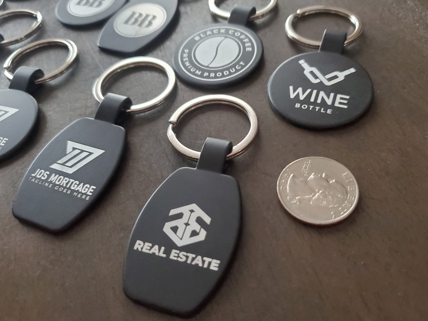 Custom Logo Etched Black Metal Keychains