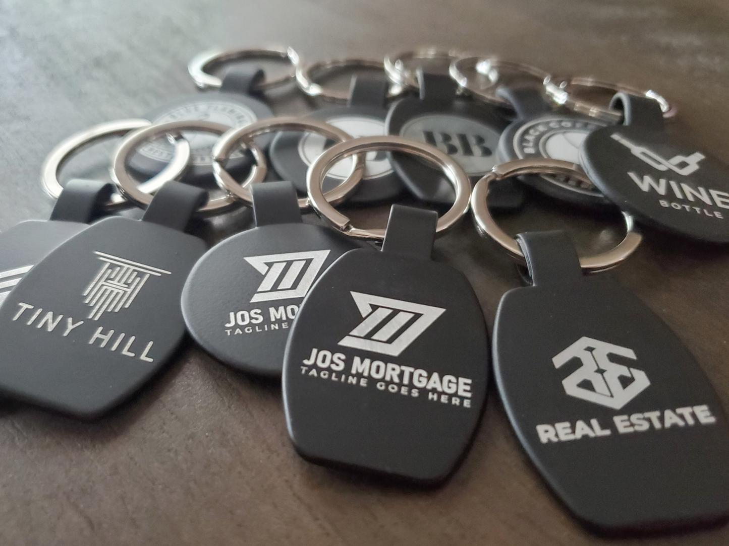 Custom Logo Etched Black Metal Keychains