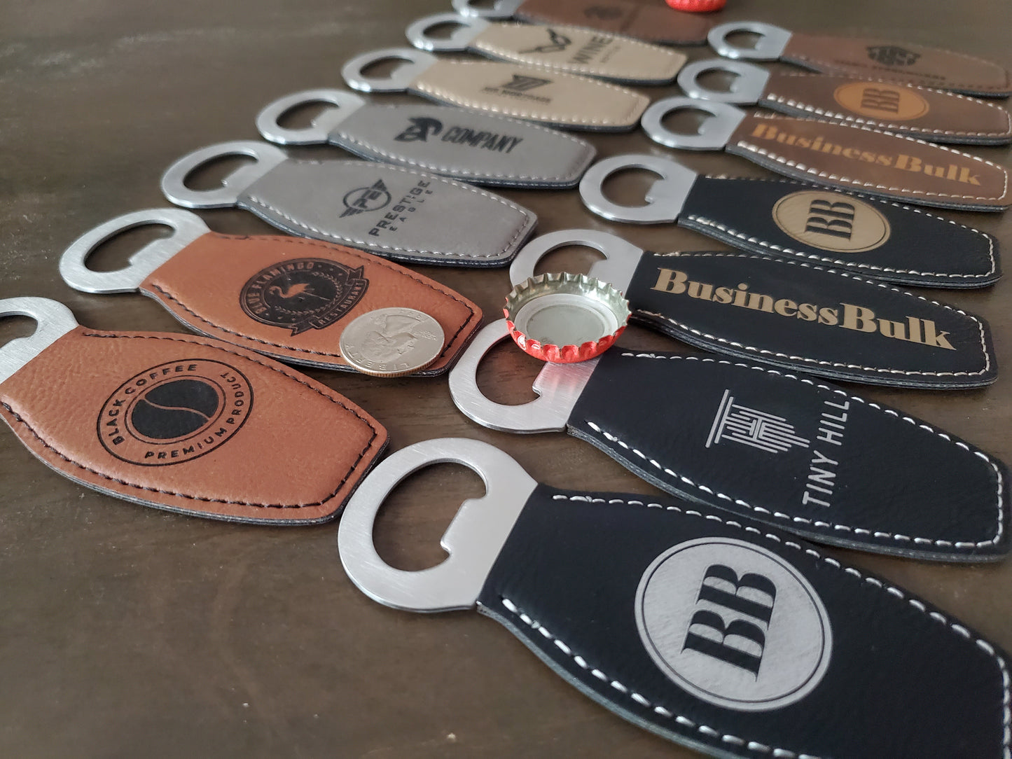 Custom Logo Engraved / Etched Leatherette Magnet Bottle Opener