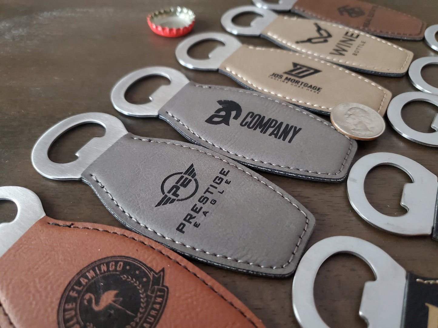 Custom Logo Engraved / Etched Leatherette Magnet Bottle Opener