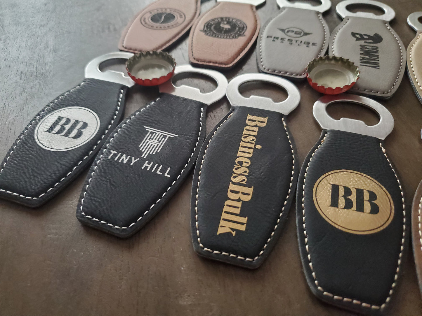 Custom Logo Engraved / Etched Leatherette Magnet Bottle Opener