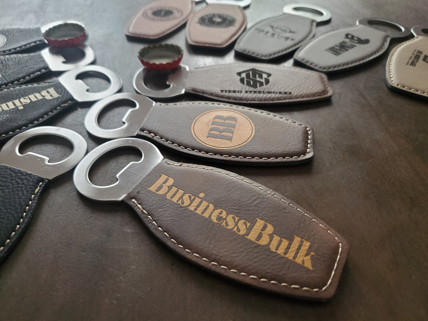 Custom Logo Engraved / Etched Leatherette Magnet Bottle Opener