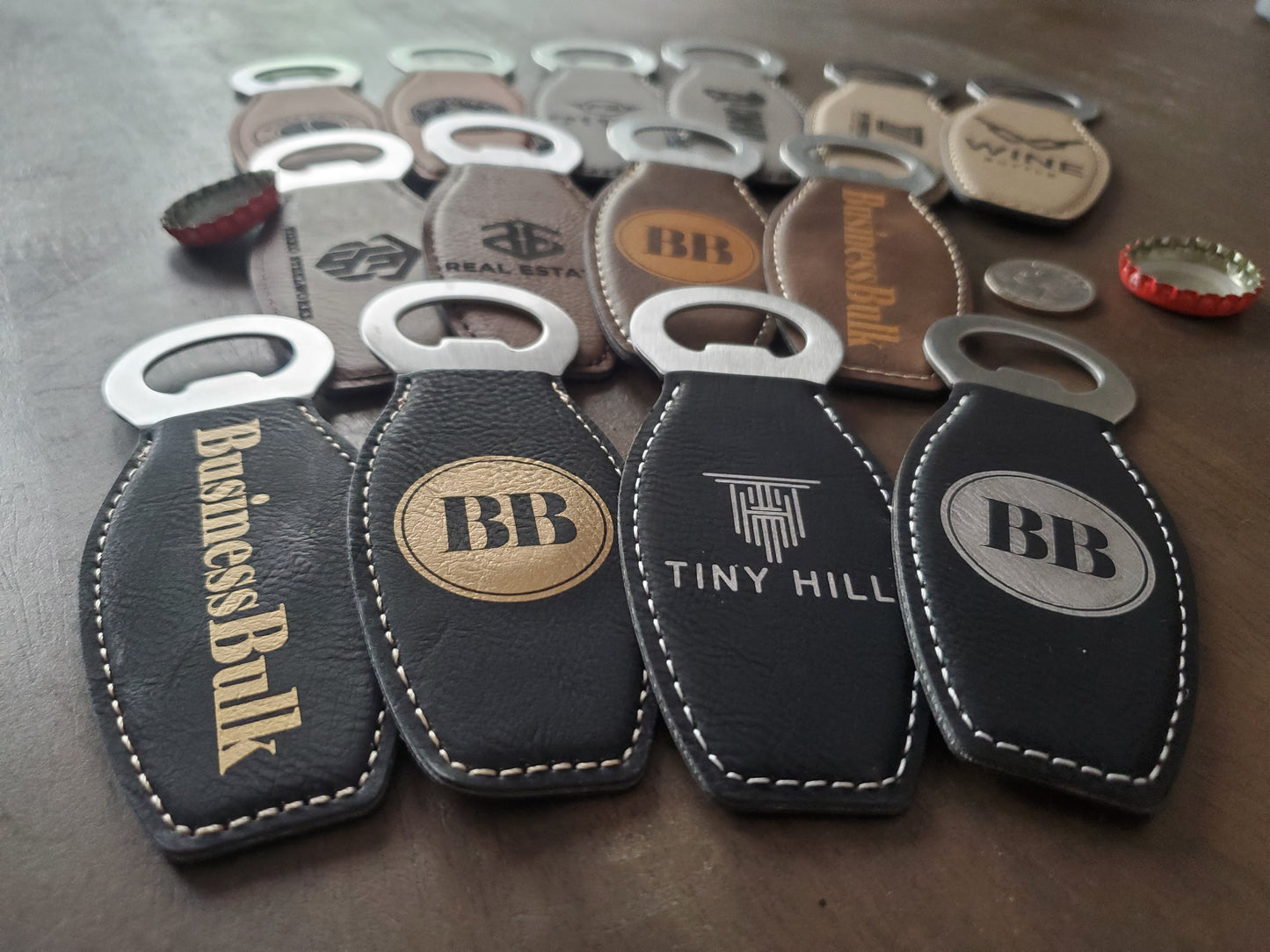 Custom Logo Engraved / Etched Leatherette Magnet Bottle Opener