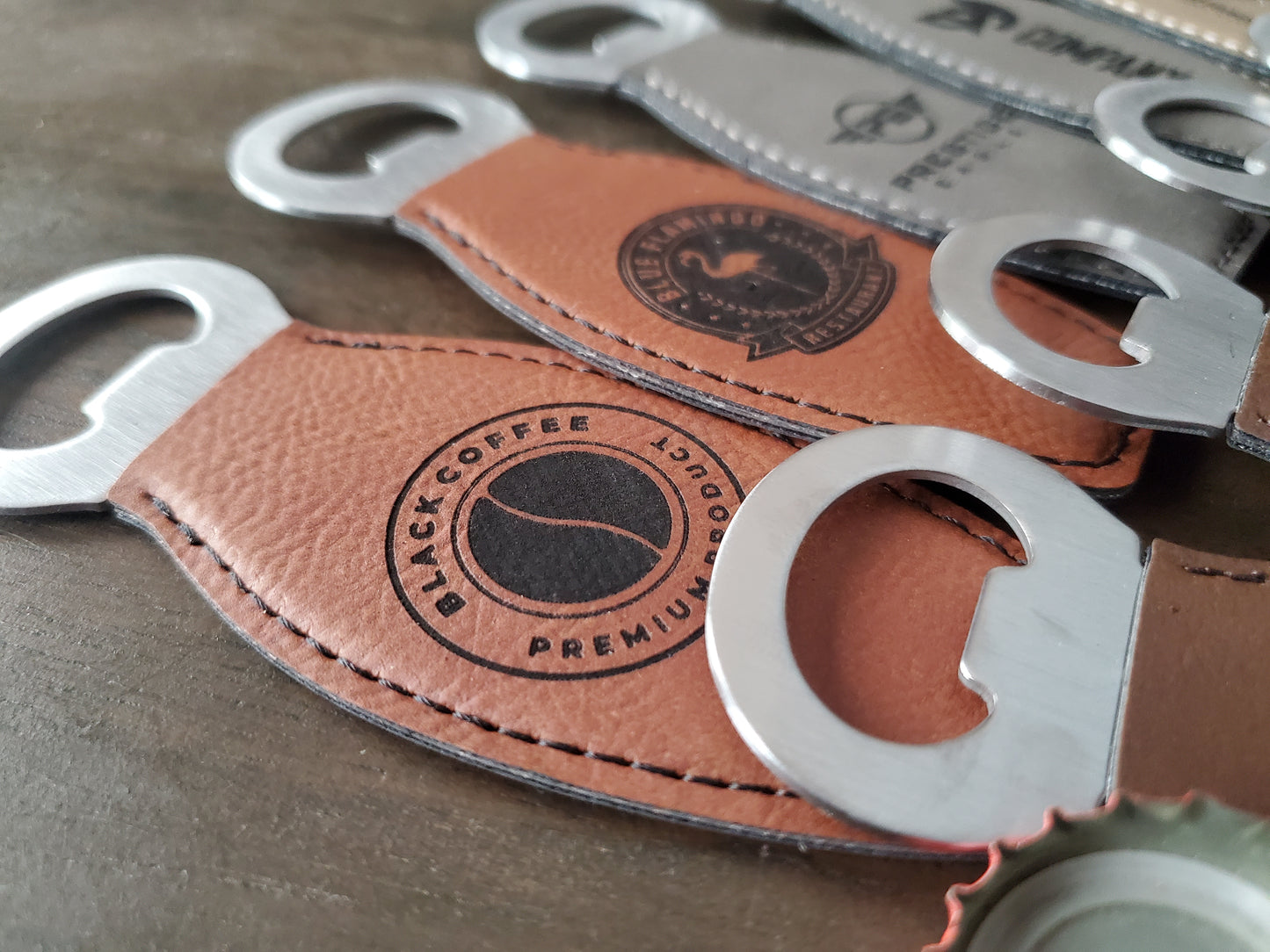 Custom Logo Engraved / Etched Leatherette Magnet Bottle Opener