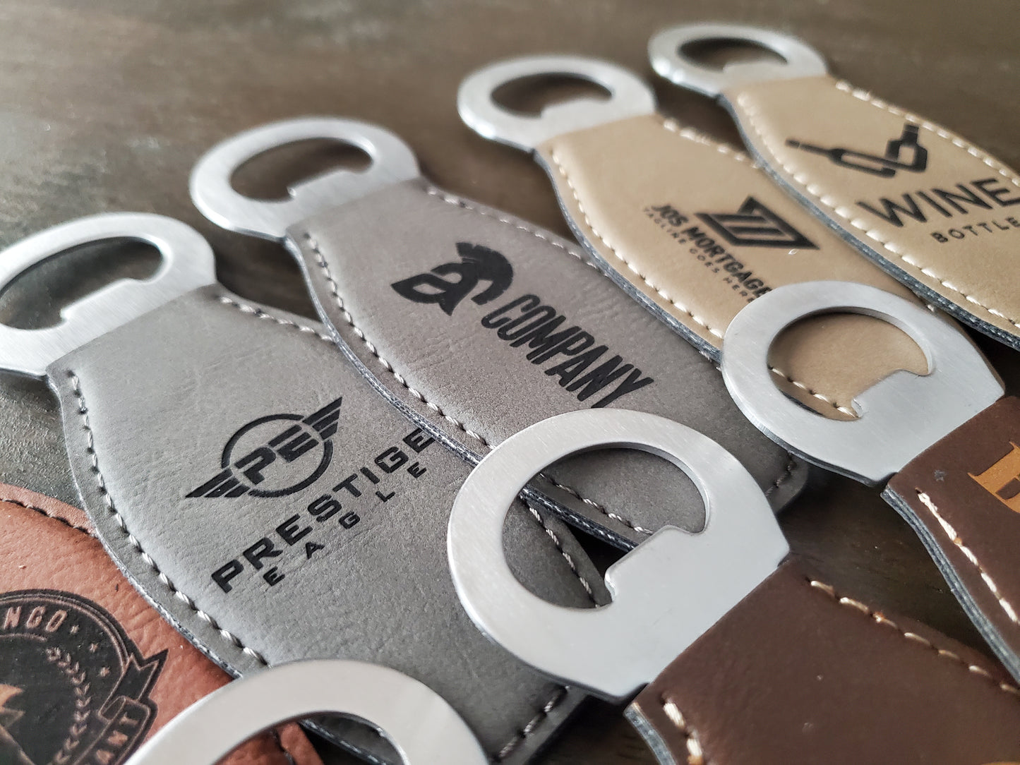 Custom Logo Engraved / Etched Leatherette Magnet Bottle Opener