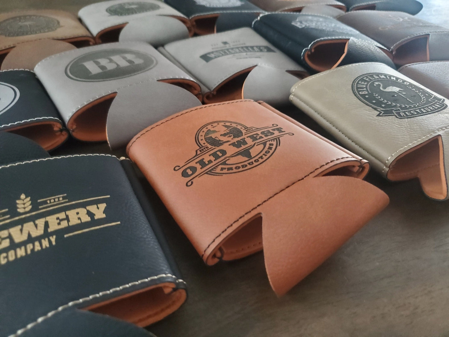 Custom Logo Engraved Leatherette Beverage Holder