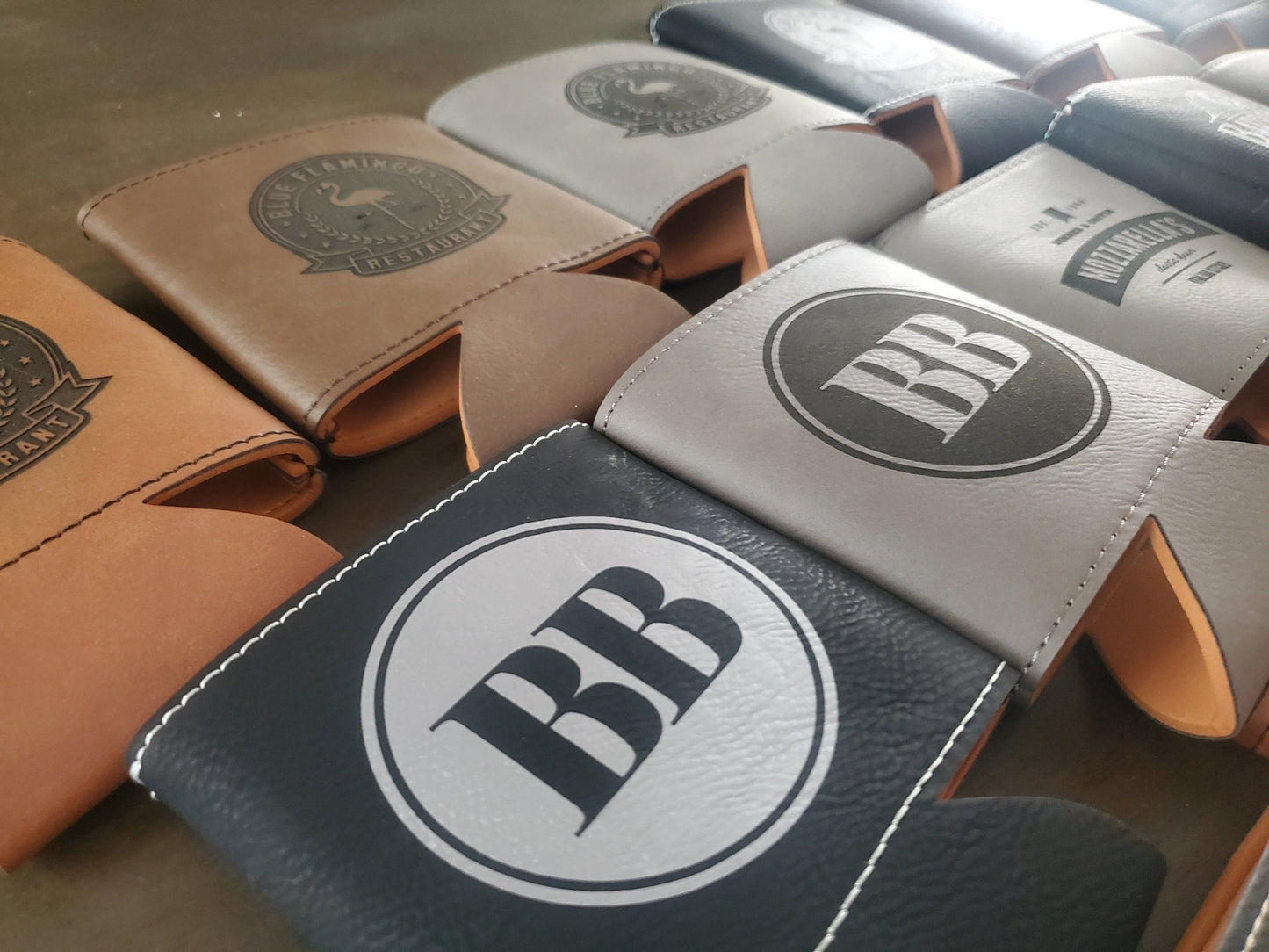 Custom Logo Engraved Leatherette Beverage Holder