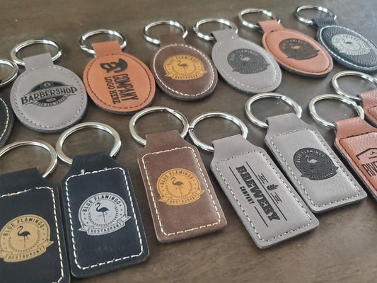 Custom Logo Engraved / Etched Leatherette Keychain