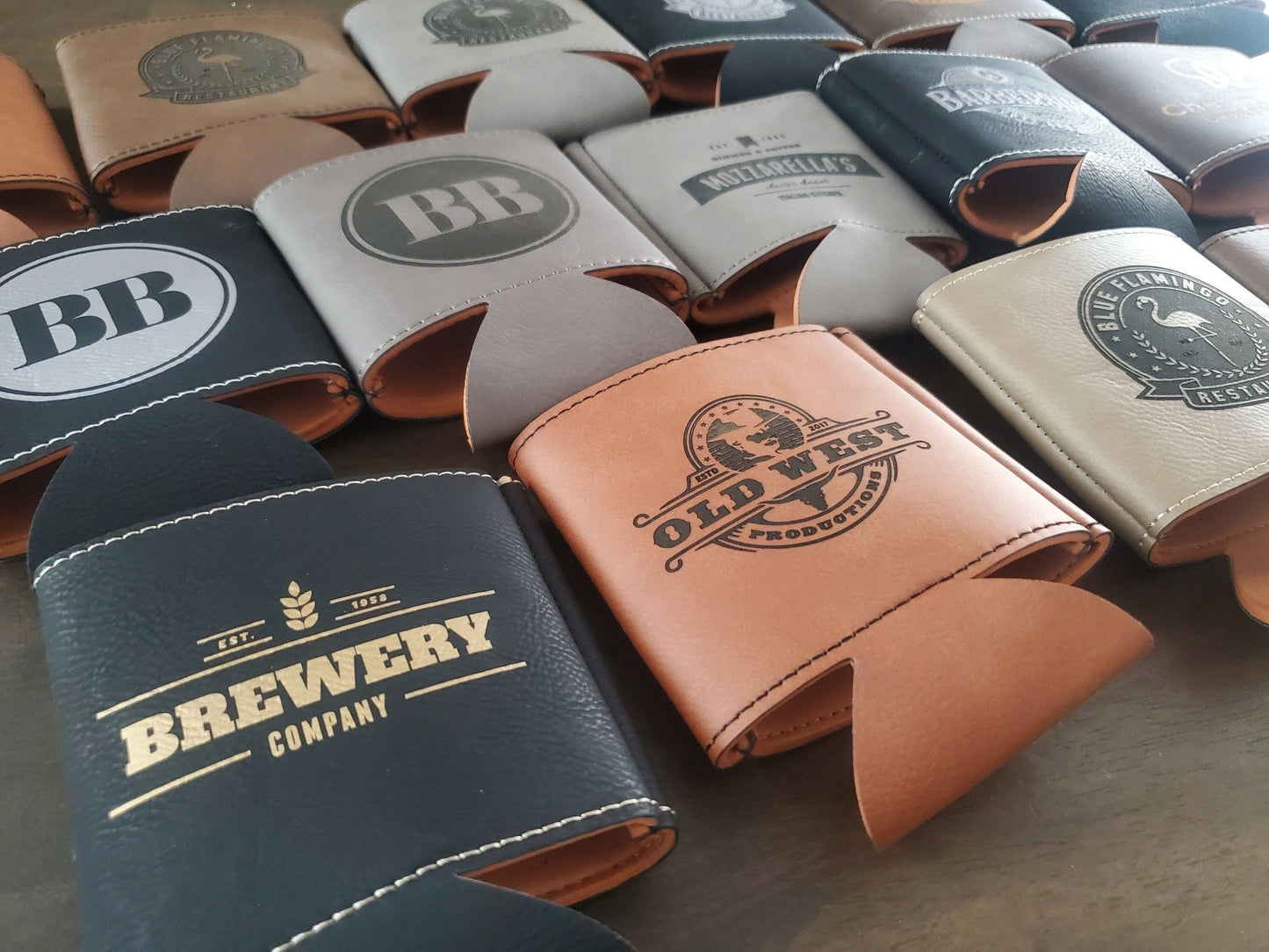 Custom Logo Engraved Leatherette Beverage Holder