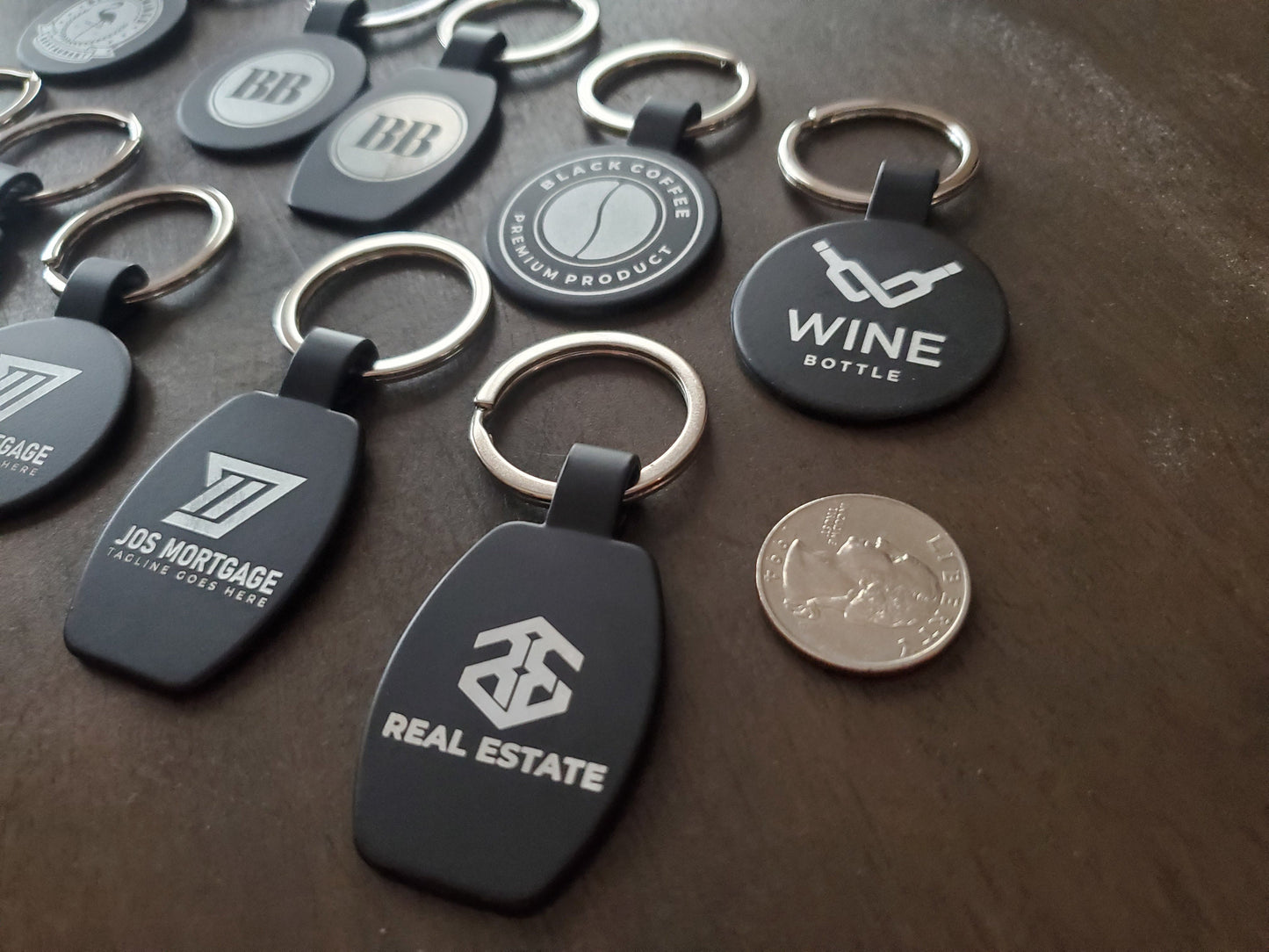 Custom Logo Etched Black Metal Keychains