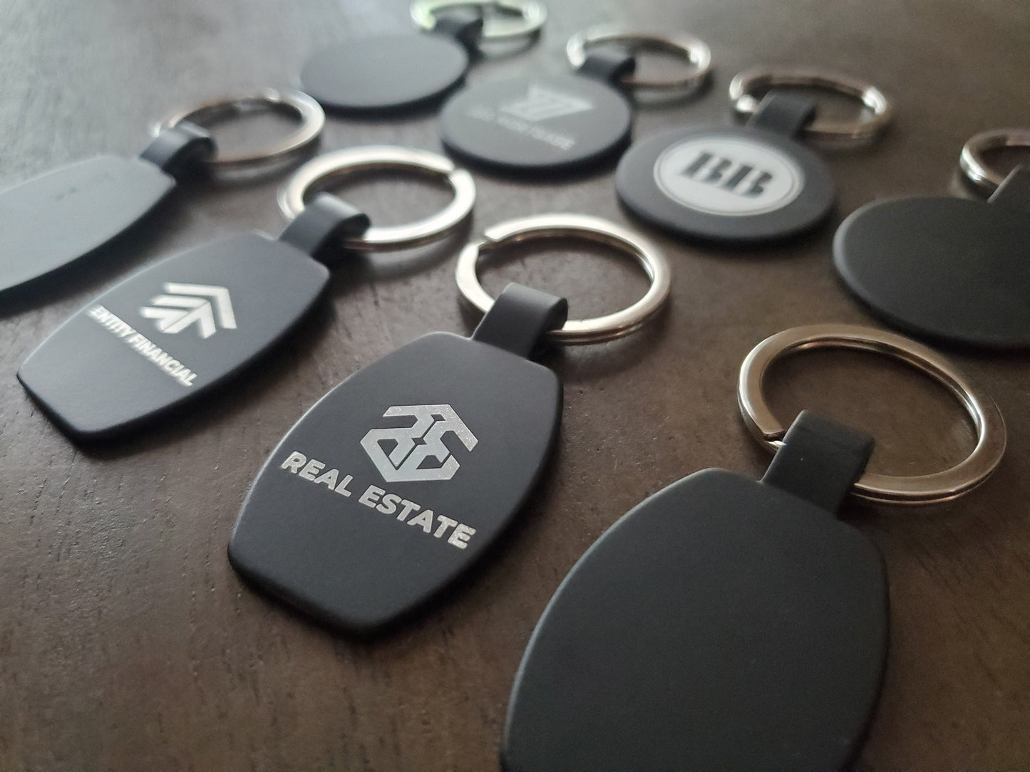 Custom Logo Etched Black Metal Keychains