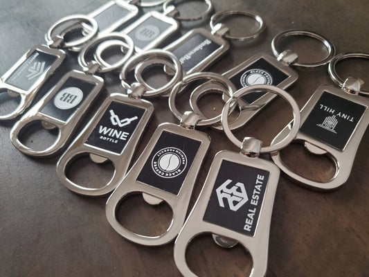 Custom Logo Etched Black and Metal Bottle Opener Keychain