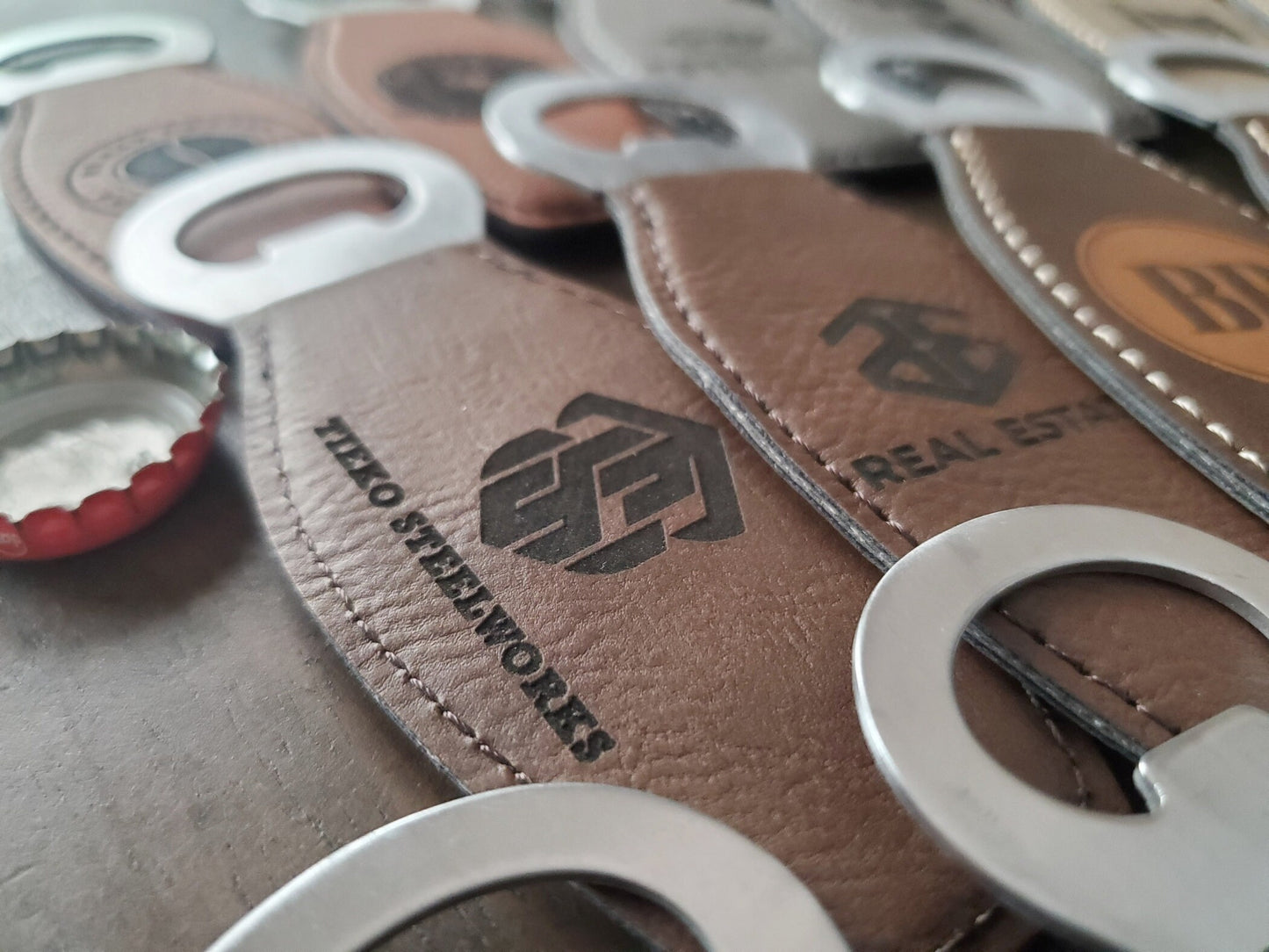 Custom Logo Engraved / Etched Leatherette Magnet Bottle Opener