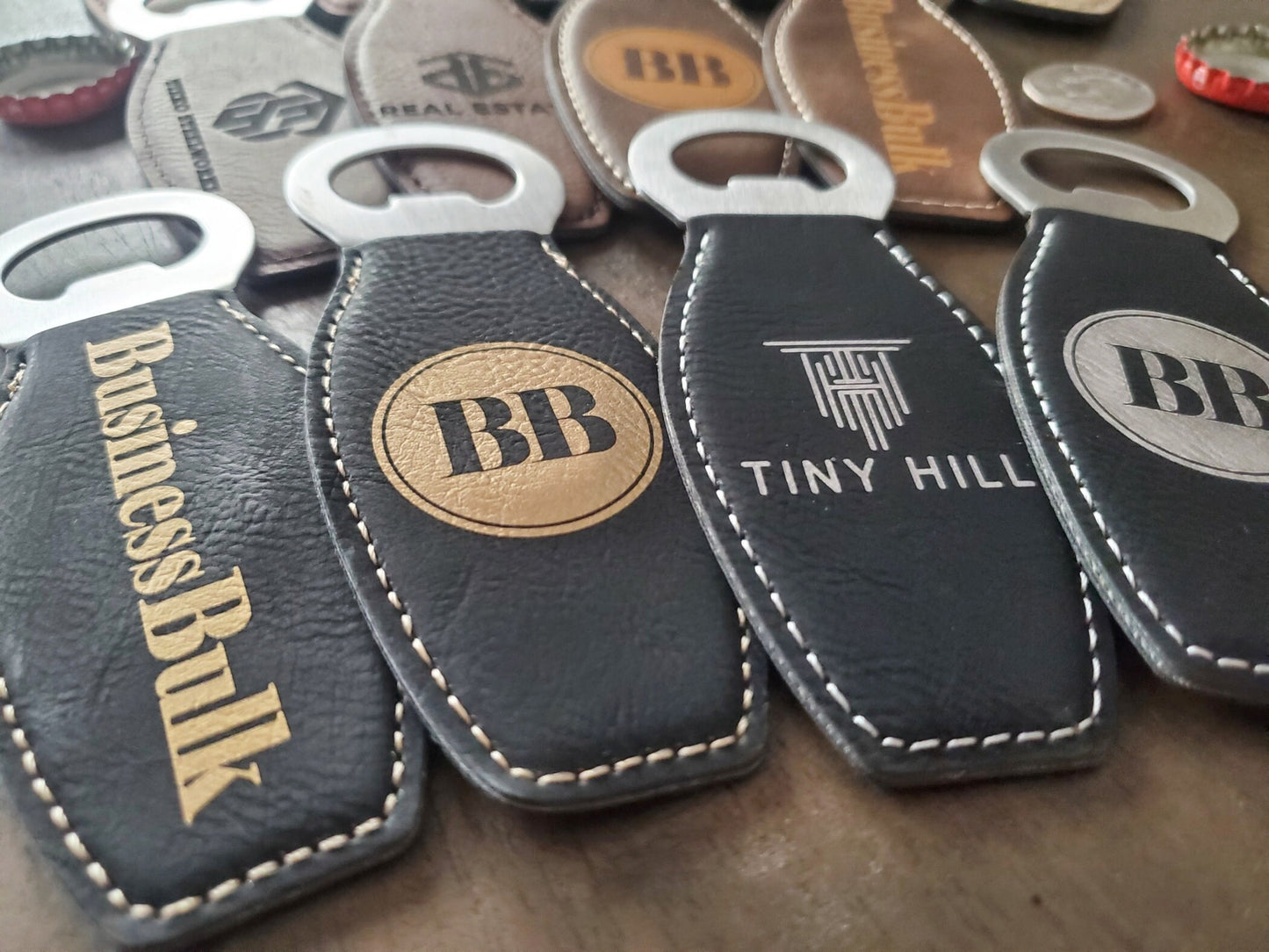 Custom Logo Engraved / Etched Leatherette Magnet Bottle Opener